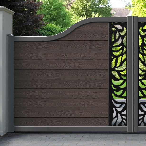 Classic Plume Curved Top Driveway Gate - Mid Brown - Middle Screen