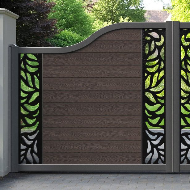 Classic Plume Curved Top Driveway Gate - Mid Brown - Middle & End Screen