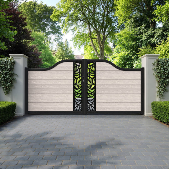 Classic Plume Curved Top Driveway Gate - Mid Stone - Middle Screen