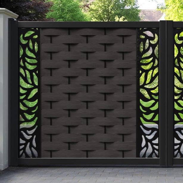 Ripple Plume Straight Top Driveway Gate - Dark Oak - Middle & End Screen