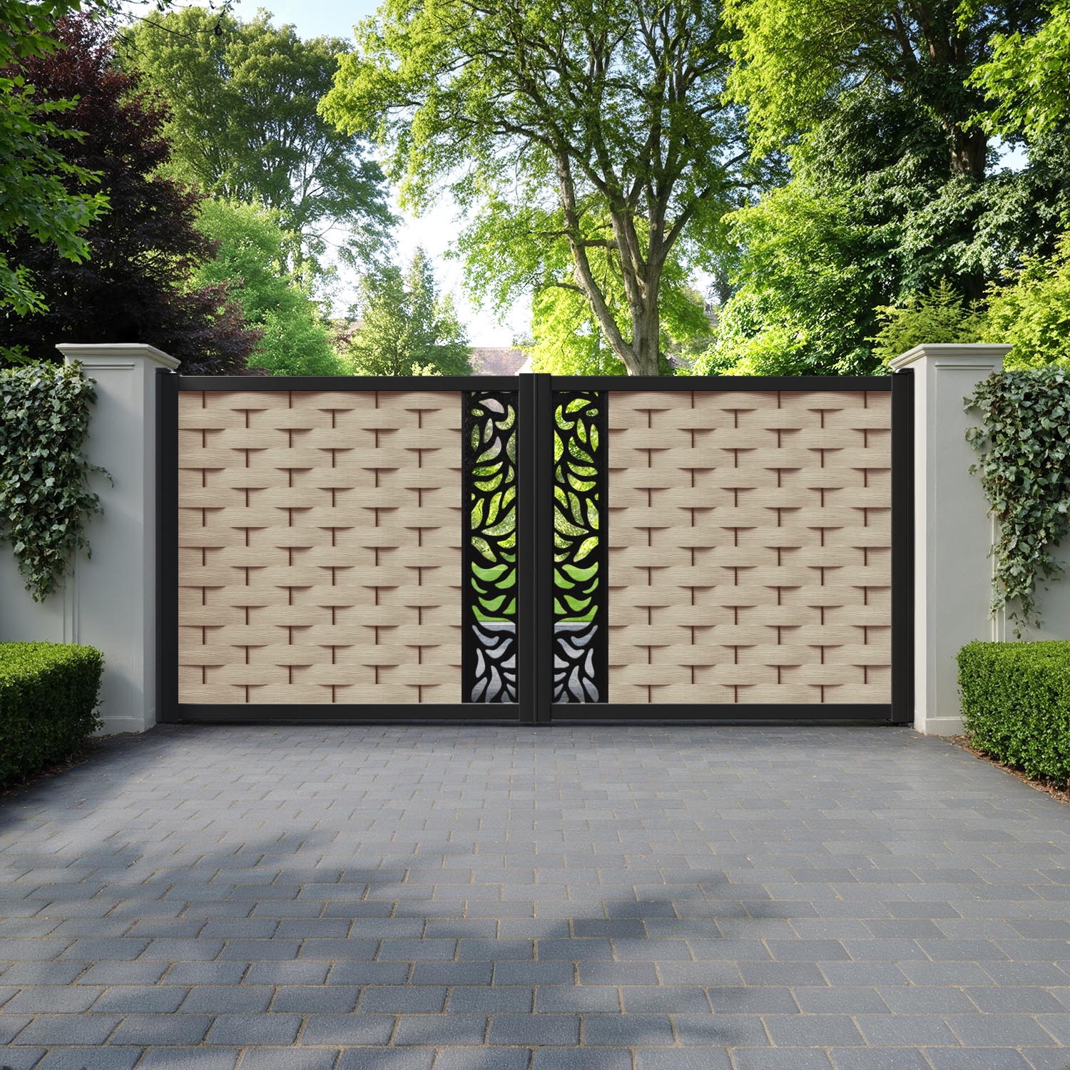 Ripple Plume Straight Top Driveway Gate - Light Oak - Middle Screen