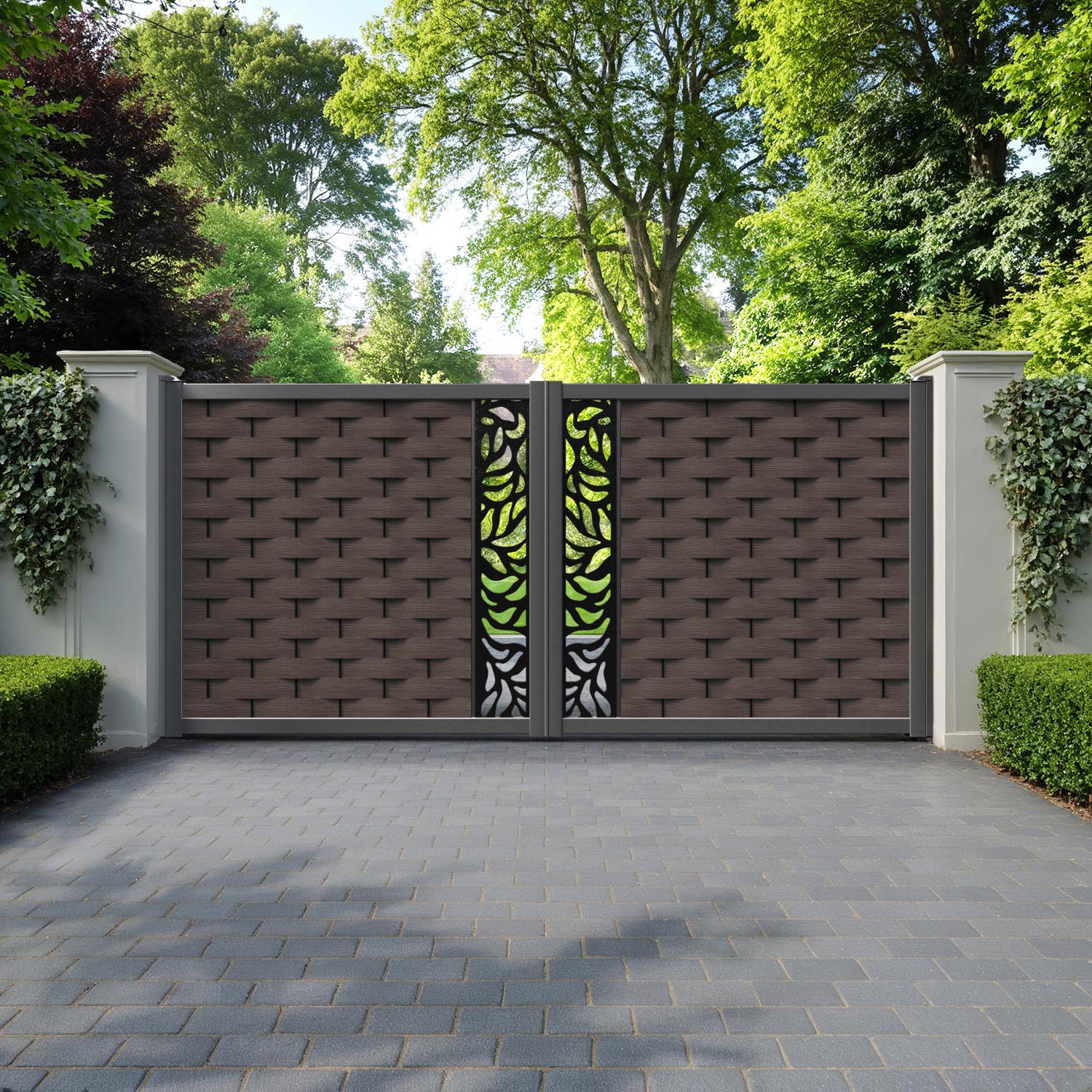 Ripple Plume Straight Top Driveway Gate - Mid Brown - Middle Screen