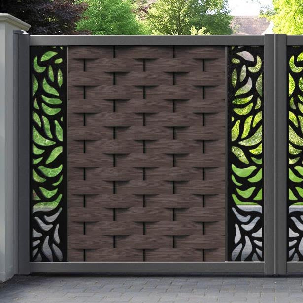 Ripple Plume Straight Top Driveway Gate - Mid Brown - Middle & End Screen