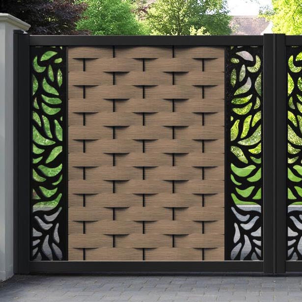 Ripple Plume Straight Top Driveway Gate - Teak - Middle & End Screen