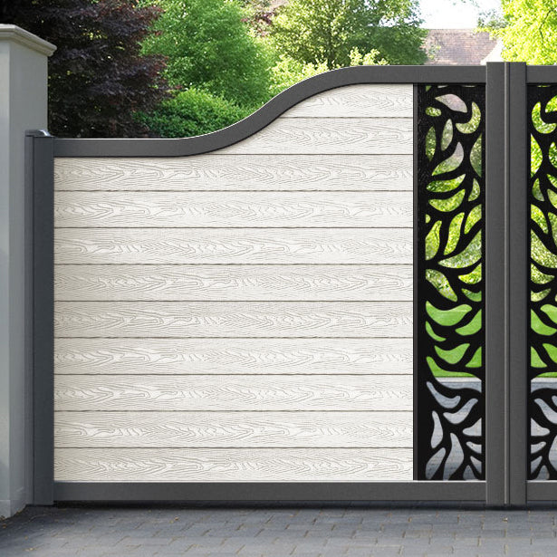 Classic Plume Curved Top Driveway Gate - Light Stone - Middle Screen