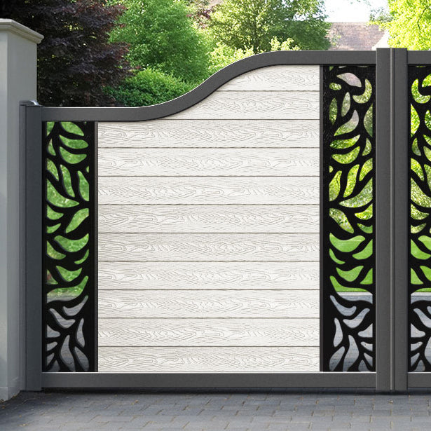 Classic Plume Curved Top Driveway Gate - Light Stone - Middle & End Screen
