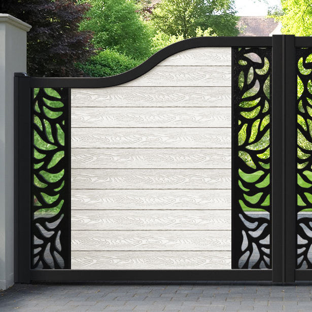 Classic Plume Curved Top Driveway Gate - Light Stone - Middle & End Screen