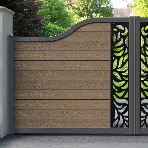 Classic Plume Curved Top Driveway Gate - Teak -  Middle Screen