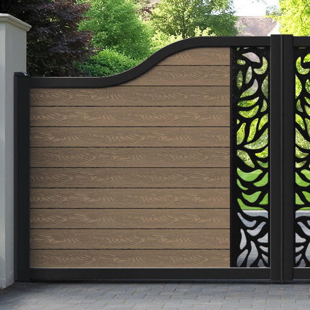 Classic Plume Curved Top Driveway Gate - Teak -  Middle Screen