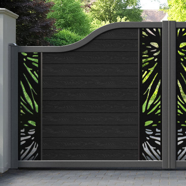 Classic Poppy Curved Top Driveway Gate - Black - Middle & End Screen