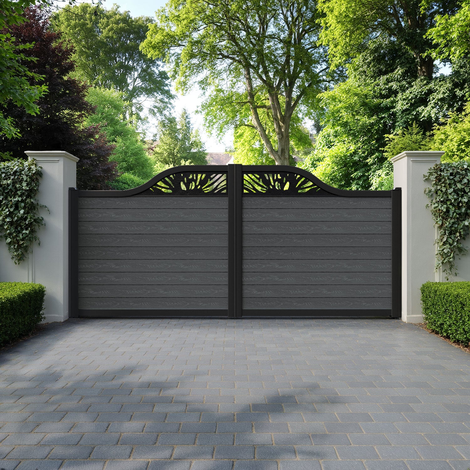 Classic Poppy Curved Top Driveway Gate - Dark Grey - Top Screen