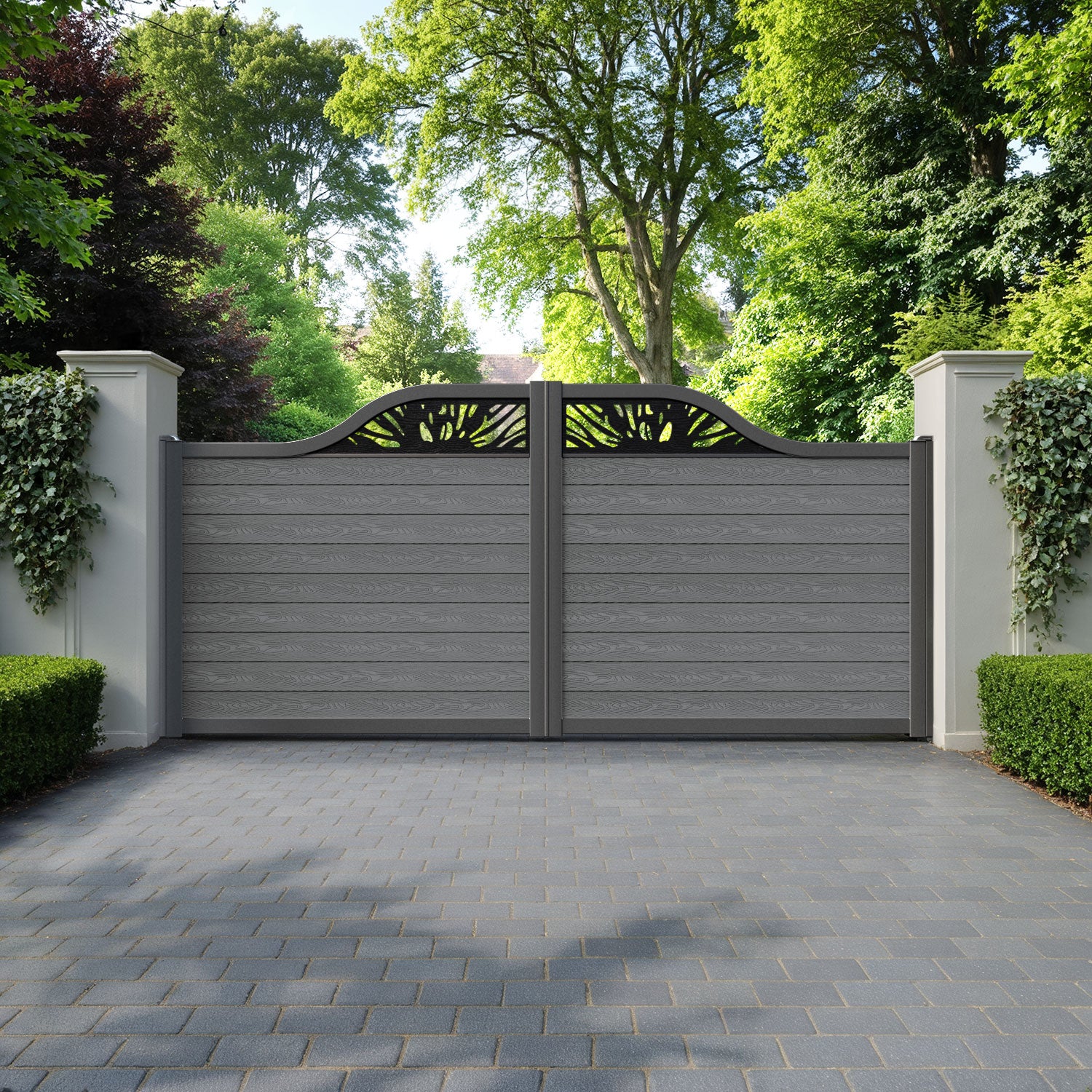 Classic Poppy Curved Top Driveway Gate - Mid Grey - Top Screen