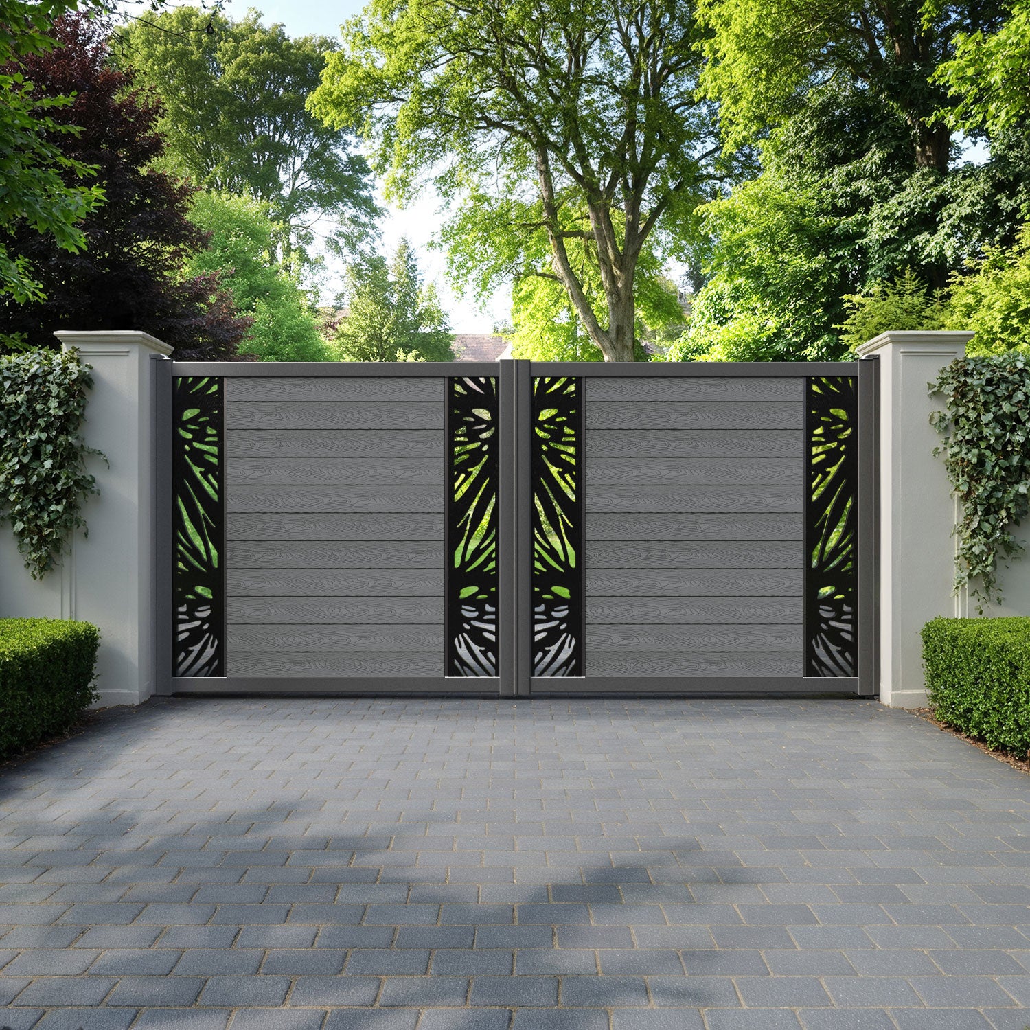 Classic Poppy Straight Top Driveway Gate - Mid Grey - Middle & End Screen