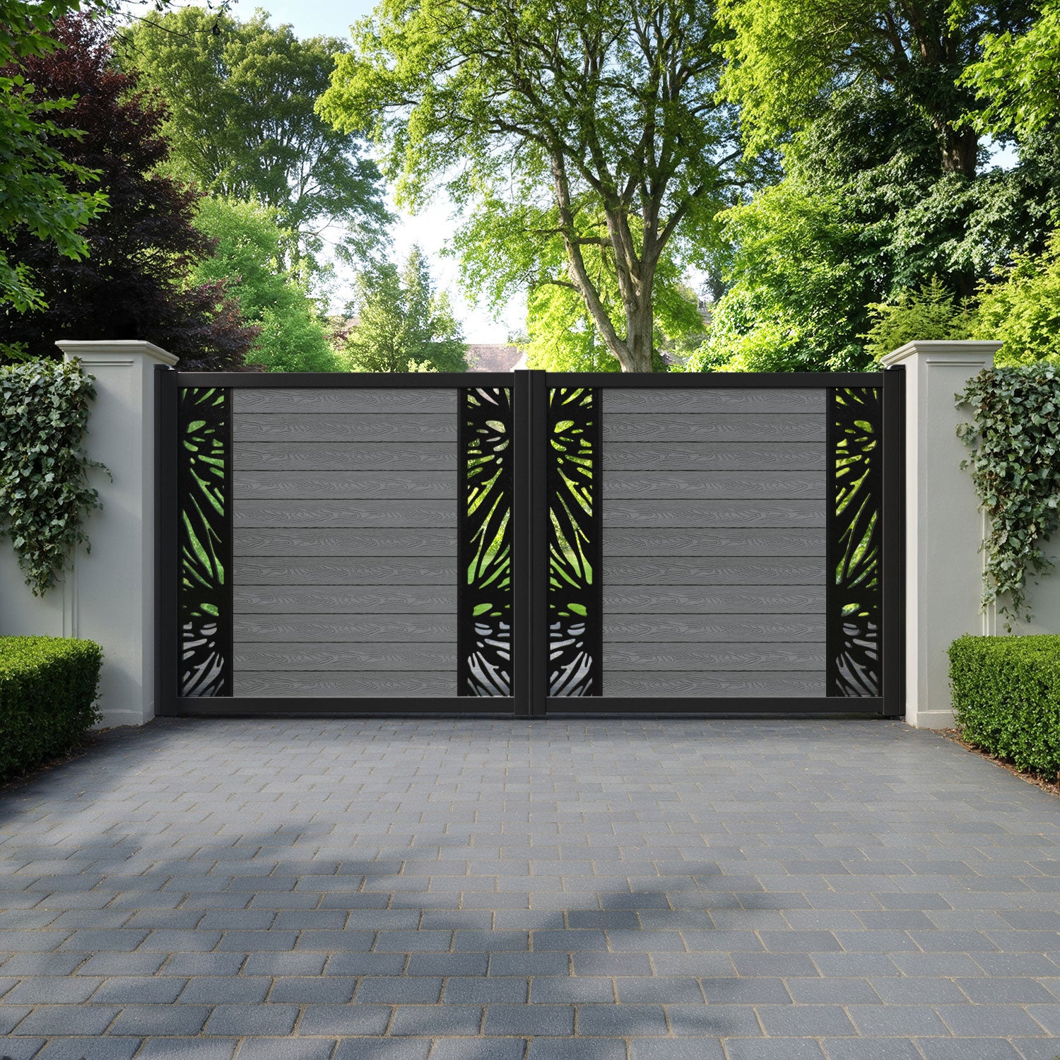 Classic Poppy Straight Top Driveway Gate - Mid Grey - Middle & End Screen