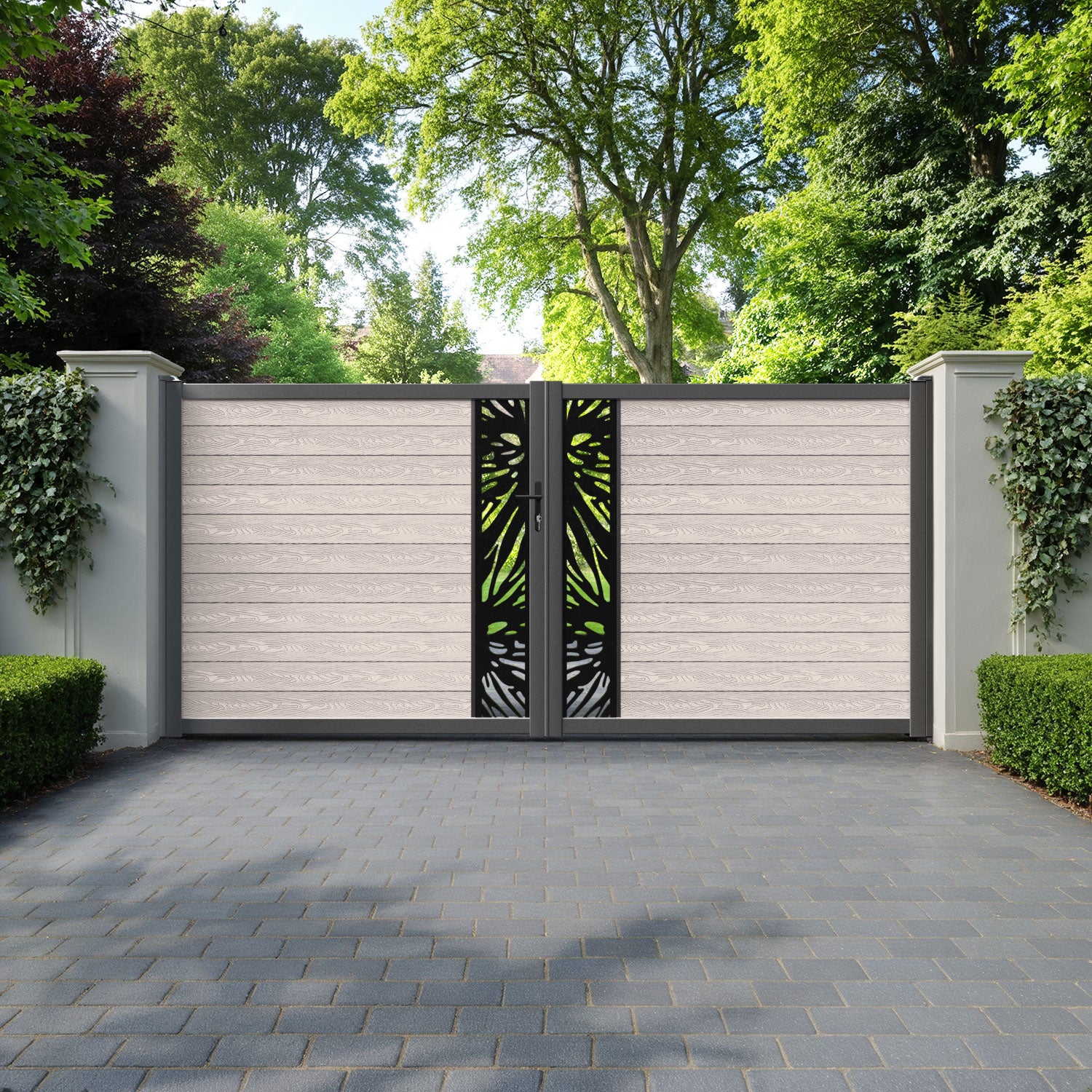 Classic Poppy Straight Top Driveway Gate - Mid Stone - Middle Screen