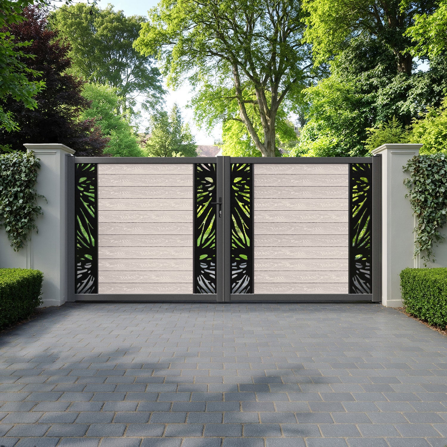 Classic Poppy Straight Top Driveway Gate - Mid Stone - Middle & End Screen