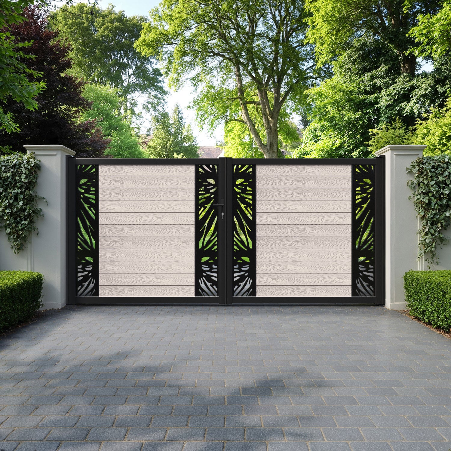 Classic Poppy Straight Top Driveway Gate - Mid Stone - Middle & End Screen
