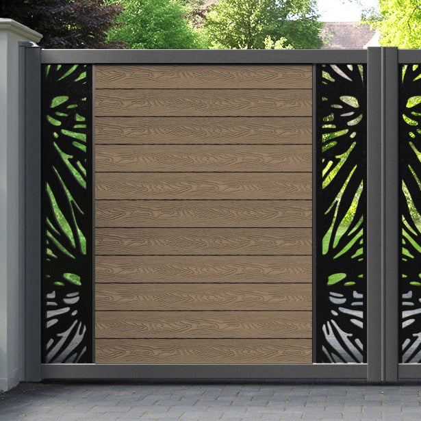 Classic Poppy Straight Top Driveway Gate - Teak - Middle & End Screen