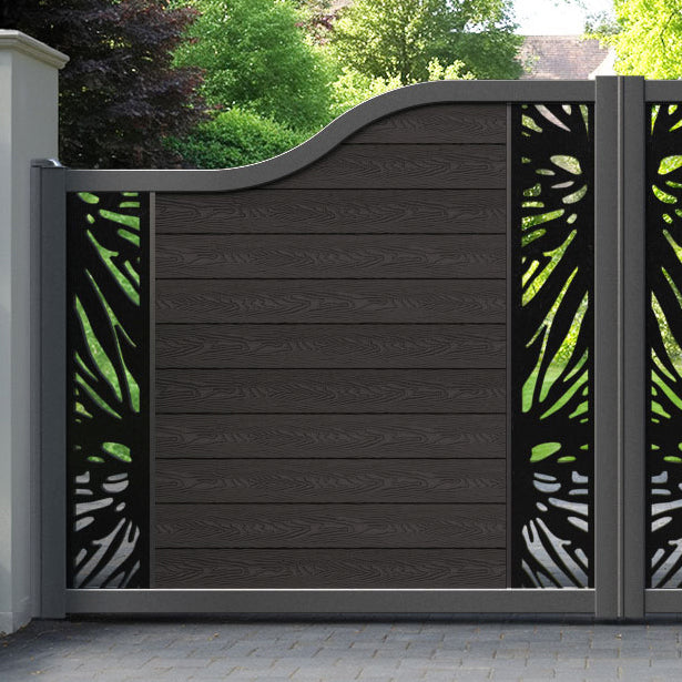 Classic Poppy Curved Top Driveway Gate - Dark Oak - Middle & End Screen