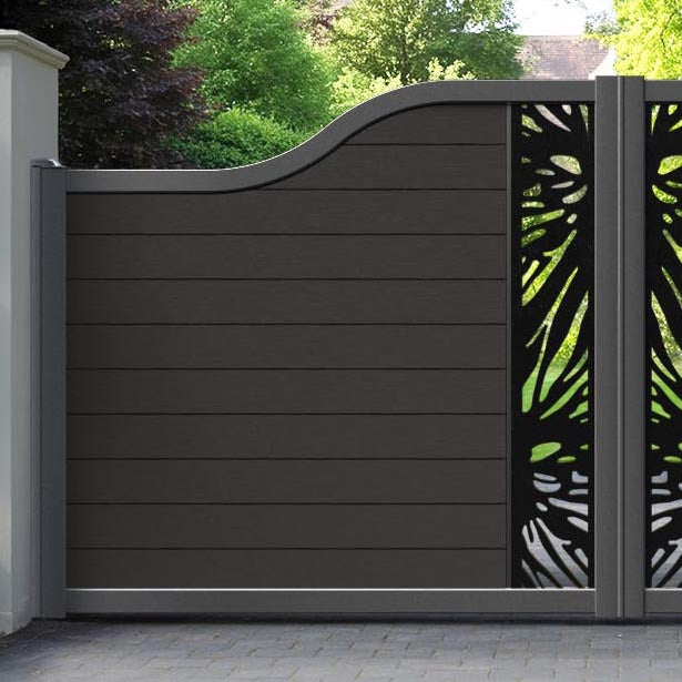 Fusion Poppy Curved Top Driveway Gate - Dark Oak - Middle Screen
