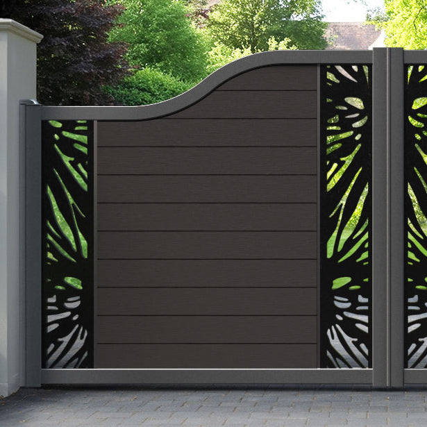 Fusion Poppy Curved Top Driveway Gate - Dark Oak - Middle & End Screen