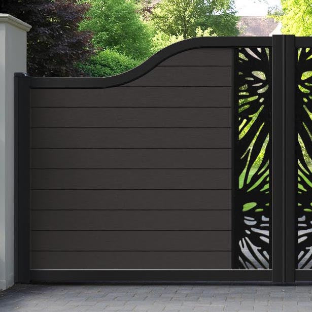 Fusion Poppy Curved Top Driveway Gate - Dark Oak - Middle Screen