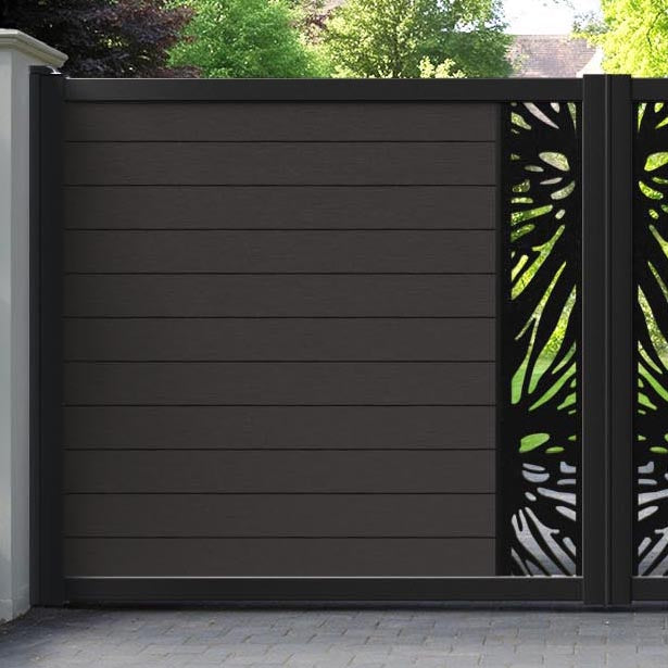 Fusion Poppy Straight Top Driveway Gate - Dark Oak - Middle Screen