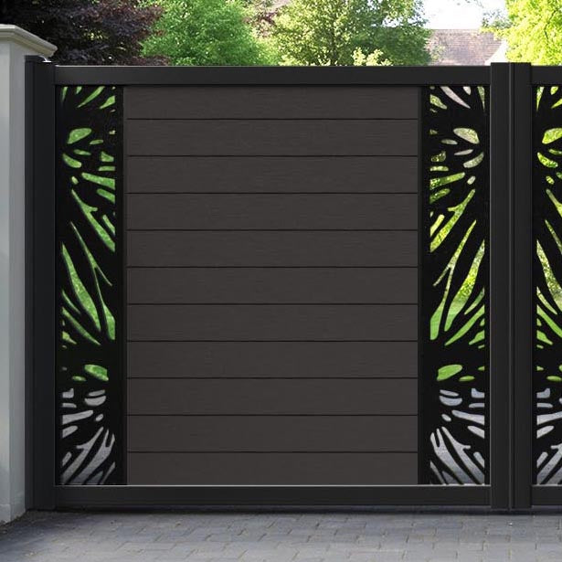 Fusion Poppy Straight Top Driveway Gate - Dark Oak - Middle & End Screen