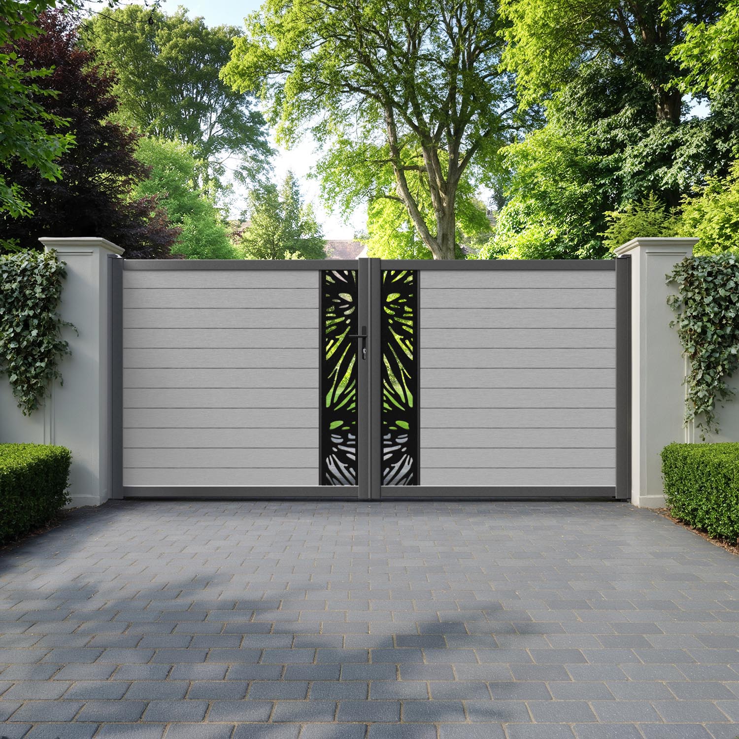 Fusion Poppy Straight Top Driveway Gate - Light Grey - Middle Screen