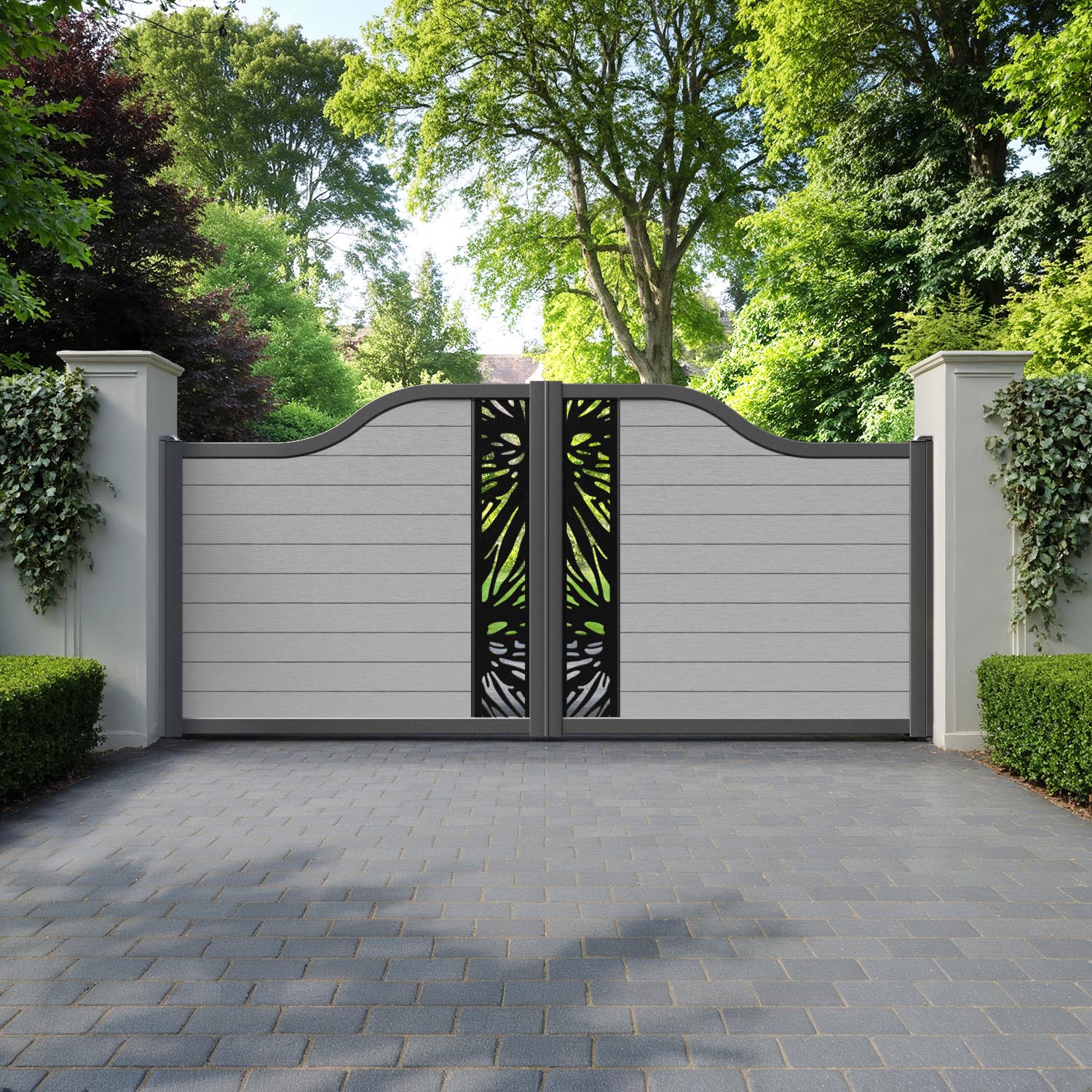 Fusion Poppy Curved Top Driveway Gate - Light Grey - Middle Screen