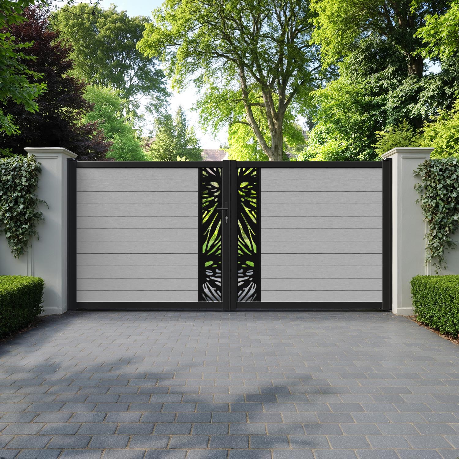 Fusion Poppy Straight Top Driveway Gate - Light Grey - Middle Screen