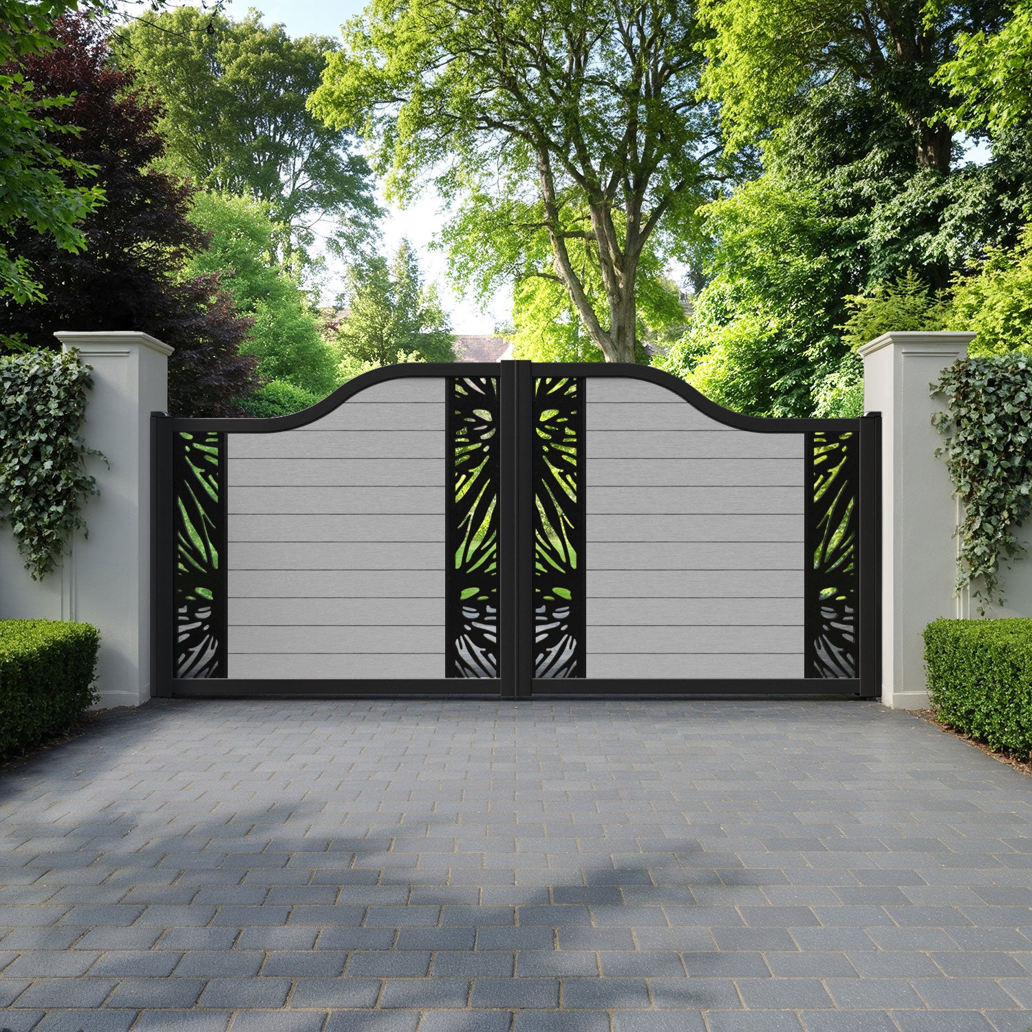 Fusion Poppy Curved Top Driveway Gate - Light Grey - Middle & End Screen