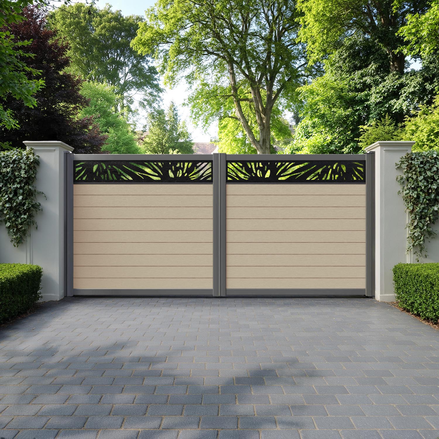 Fusion Poppy Straight Top Driveway Gate - Light Oak - Top Screen