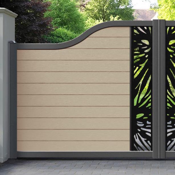 Fusion Poppy Curved Top Driveway Gate - Light Oak - Middle Screen