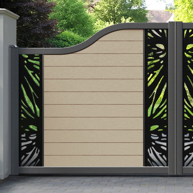 Fusion Poppy Curved Top Driveway Gate - Light Oak - Middle & End Screen