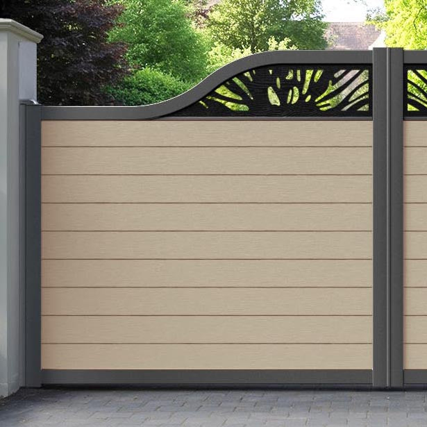 Fusion Poppy Curved Top Driveway Gate - Light Oak - Top Screen