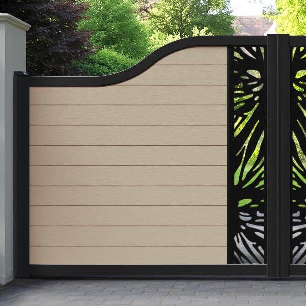 Fusion Poppy Curved Top Driveway Gate - Light Oak - Middle Screen