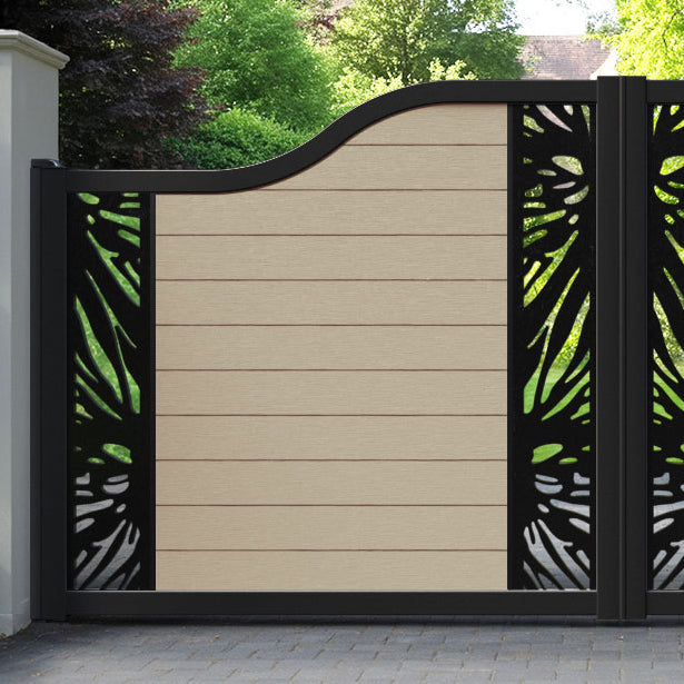 Fusion Poppy Curved Top Driveway Gate - Light Oak - Middle & End Screen