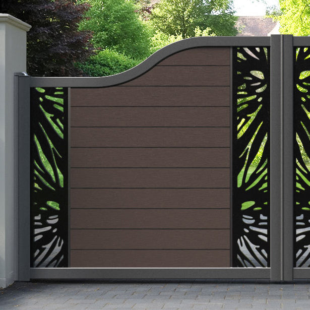 Fusion Poppy Curved Top Driveway Gate - Mid Brown - Middle & End Screen