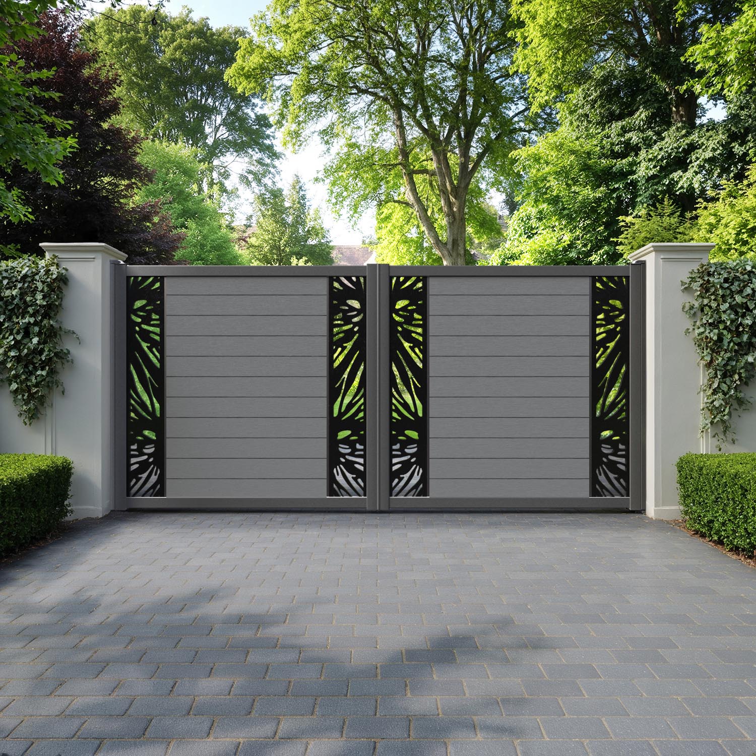 Fusion Poppy Straight Top Driveway Gate - Mid Grey - Middle & End Screen