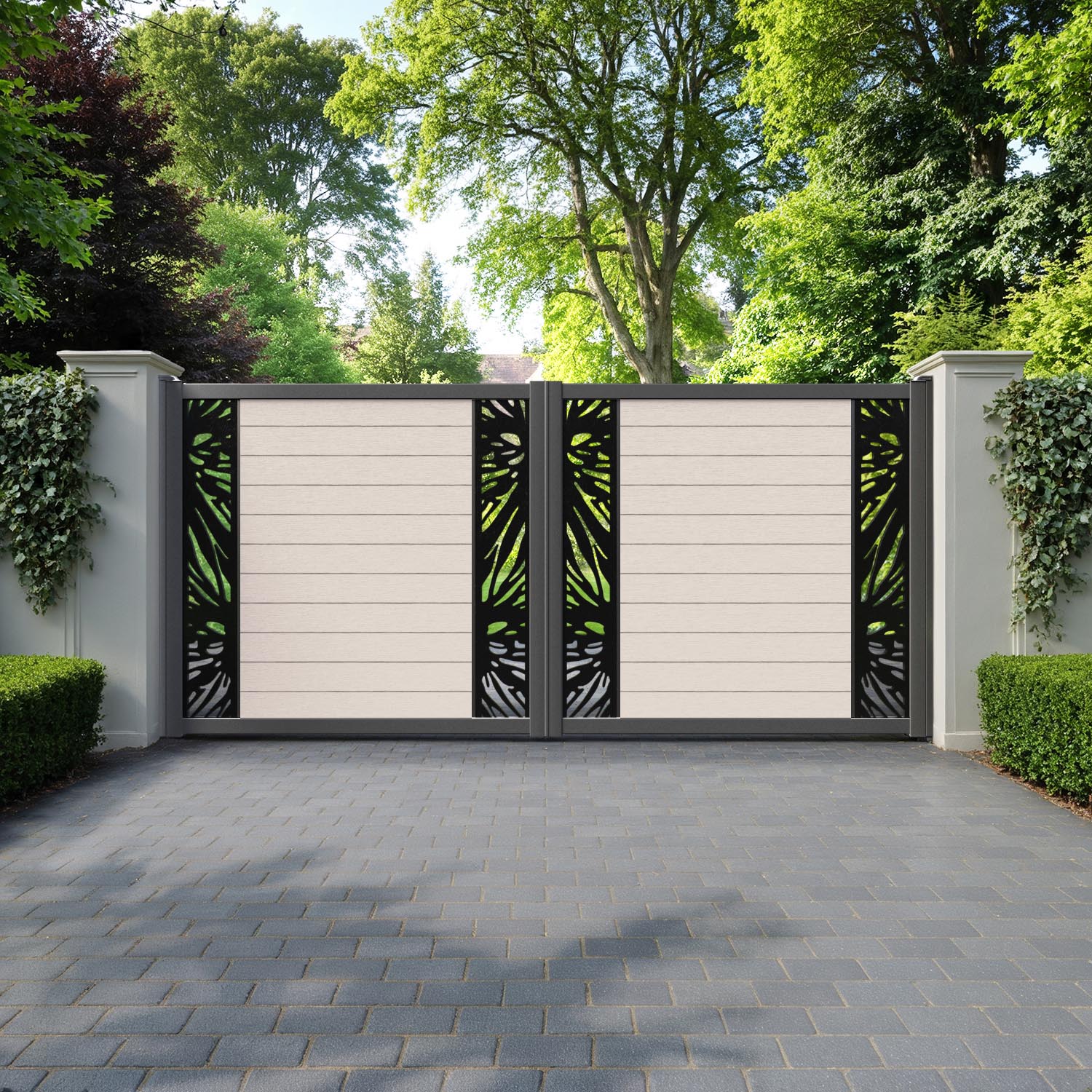 Fusion Poppy Straight Top Driveway Gate - Mid Stone - Middle & End Screen
