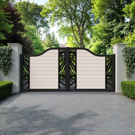 Fusion Poppy Curved Top Driveway Gate - Mid Stone - Middle & End Screen