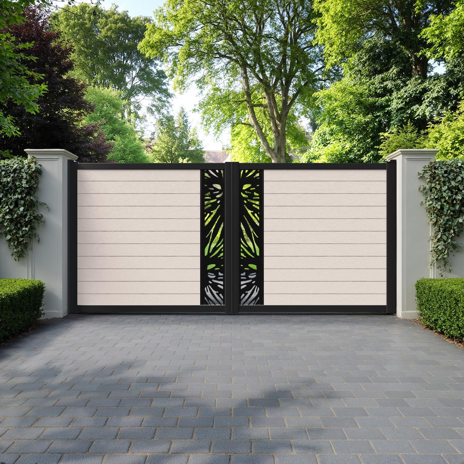 Fusion Poppy Straight Top Driveway Gate - Mid Stone - Middle Screen