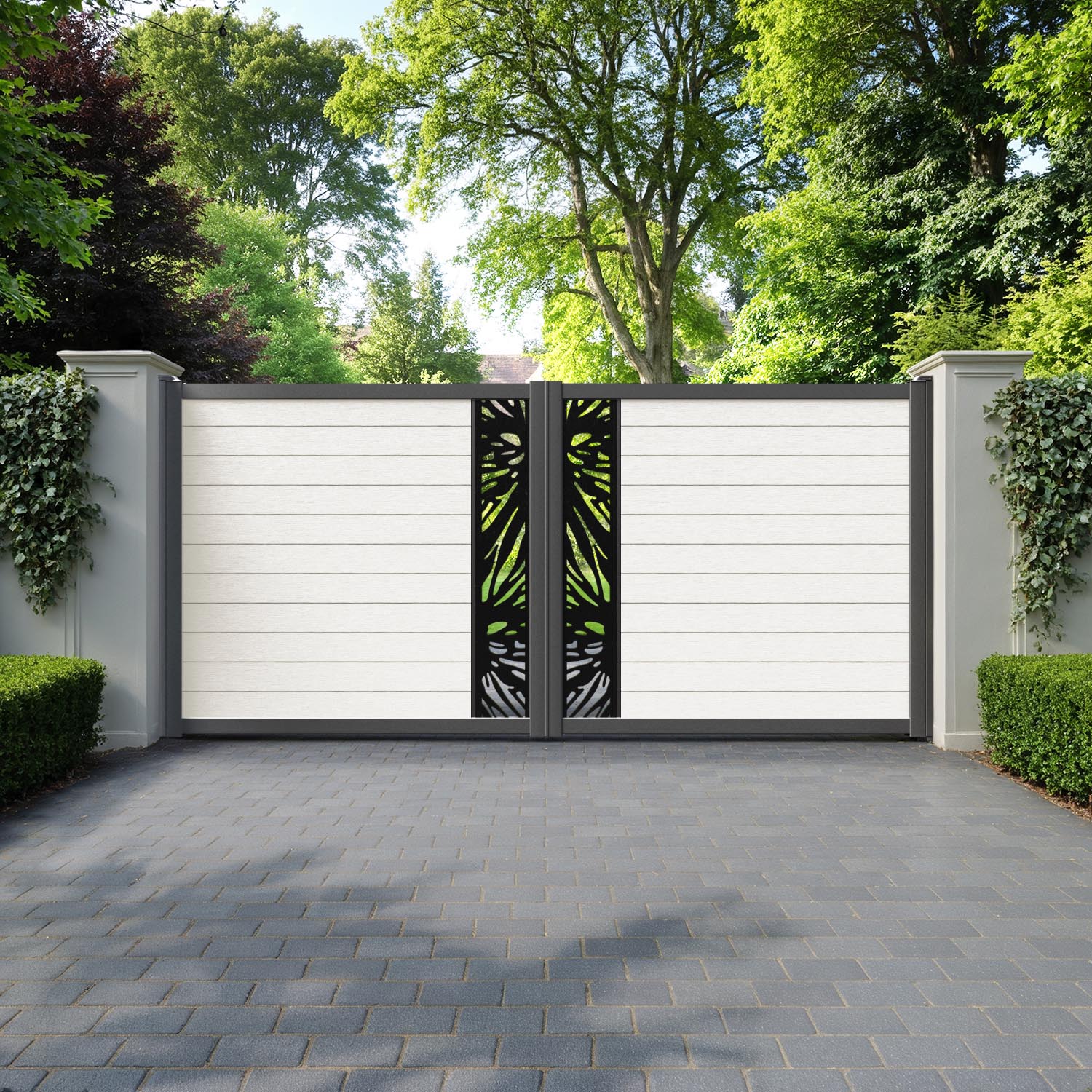 Fusion Poppy Straight Top Driveway Gate - Light Stone - Middle Screen