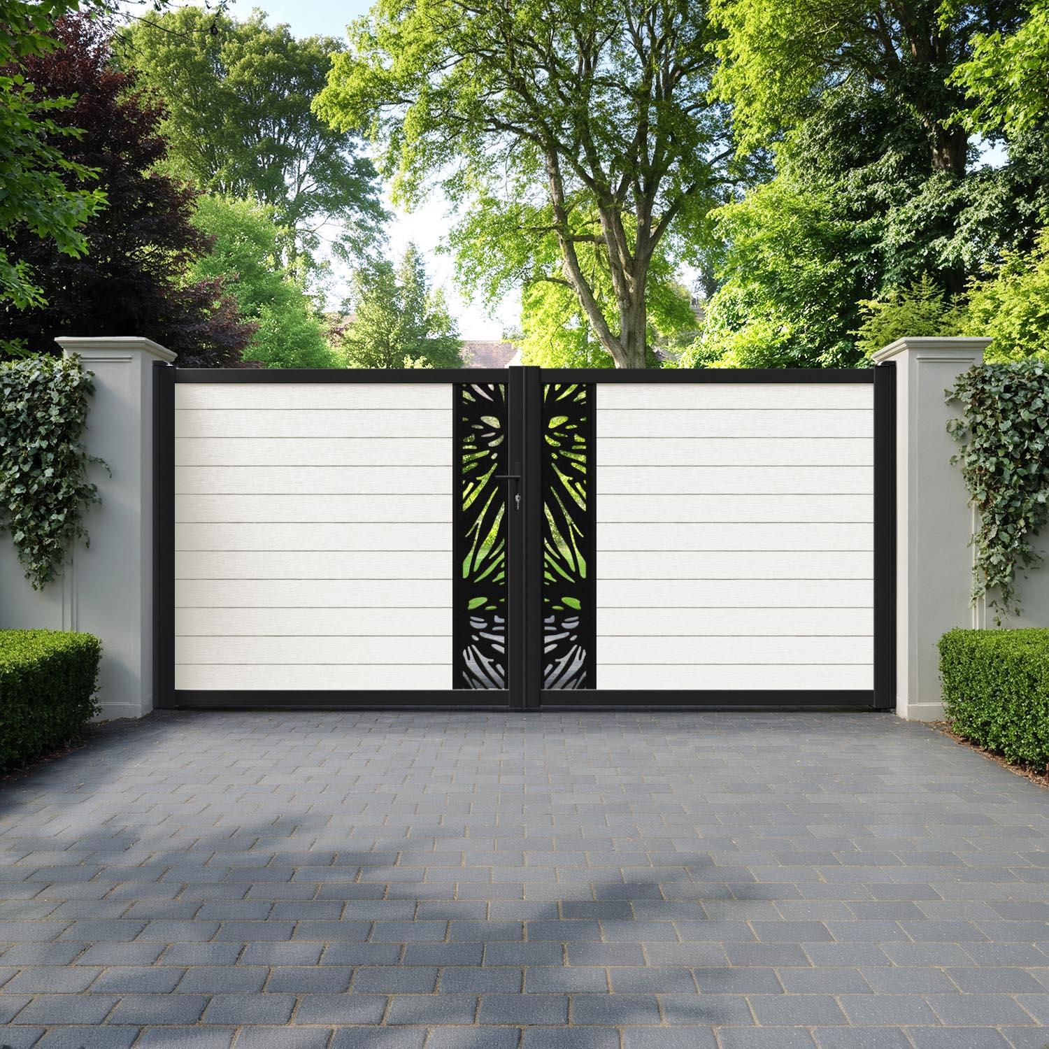 Fusion Poppy Straight Top Driveway Gate - Light Stone - Middle Screen