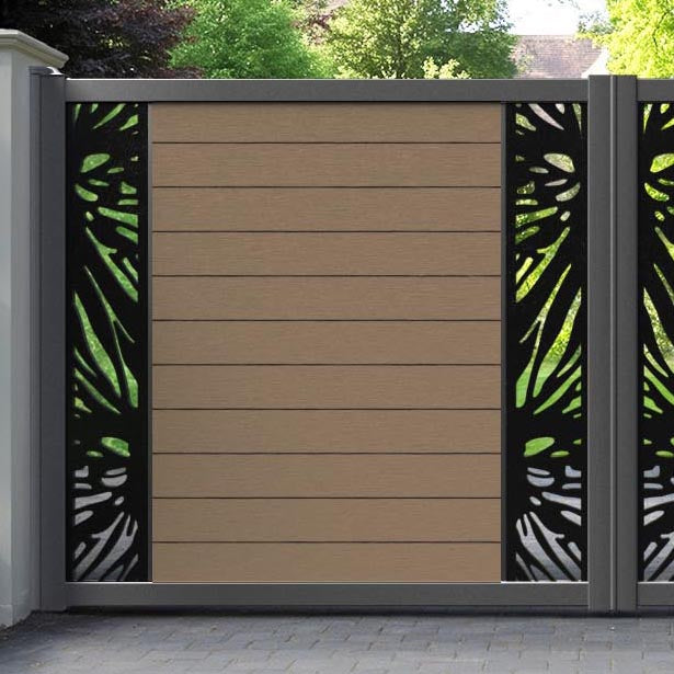 Fusion Poppy Straight Top Driveway Gate - Teak - Middle & End Screen