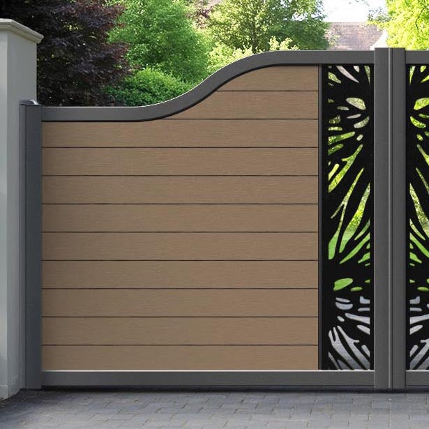 Fusion Poppy Curved Top Driveway Gate - Teak - Middle Screen