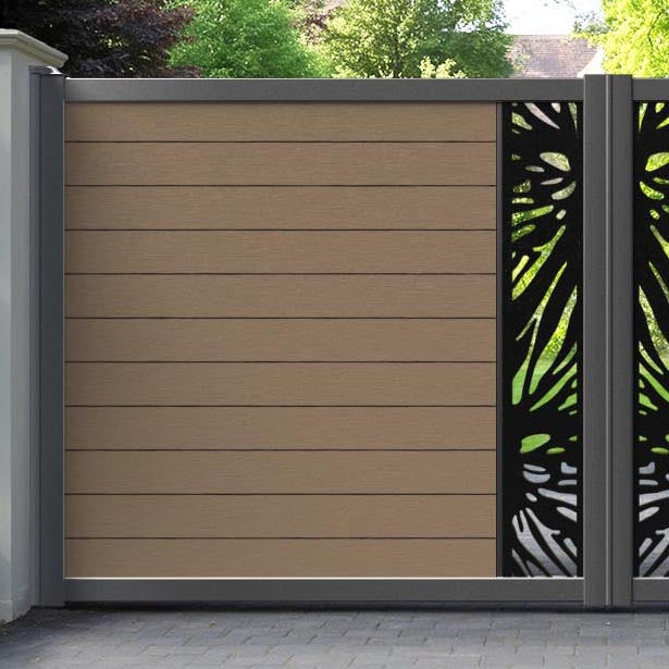 Fusion Poppy Straight Top Driveway Gate - Teak - Middle Screen