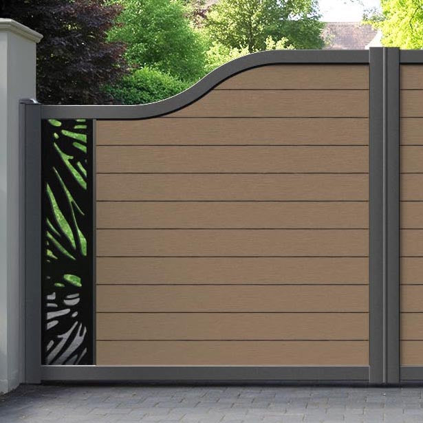 Fusion Poppy Curved Top Driveway Gate - Teak - End Screen