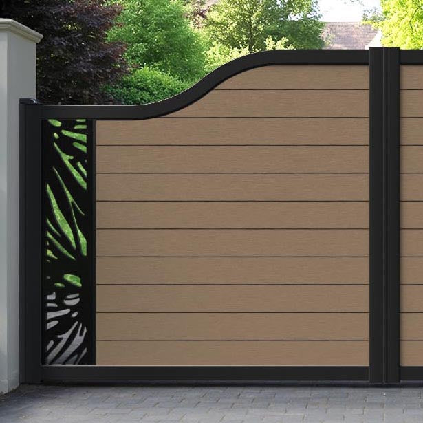 Fusion Poppy Curved Top Driveway Gate - Teak - End Screen